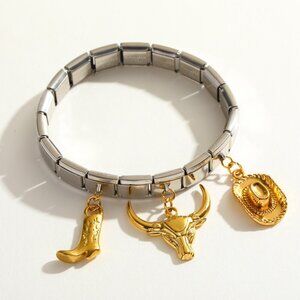 Western Charm Bracelet | 18K Gold Plated Stainless Steel | Waterproof |Dual Tone